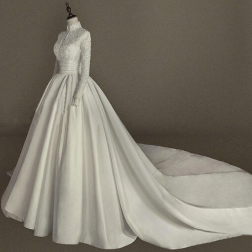 satin high neck wedding dress 1201-003