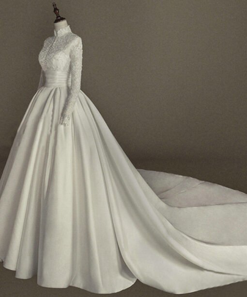 satin high neck wedding dress 1201-003