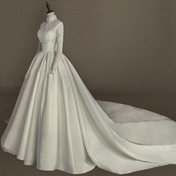 satin high neck wedding dress 1201-003
