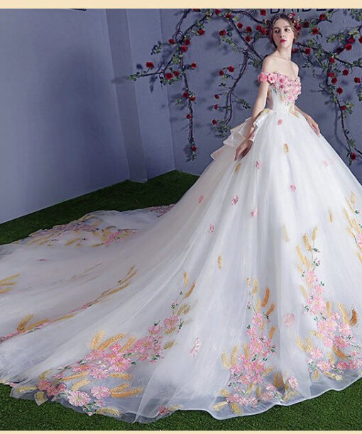 wedding dress with pink flowers 1194-003