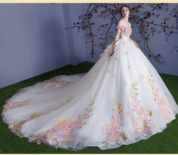 wedding dress with pink flowers 1194-003