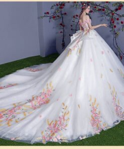 wedding dress with pink flowers 1194-004