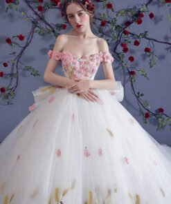 wedding dress with pink flowers 1194-005