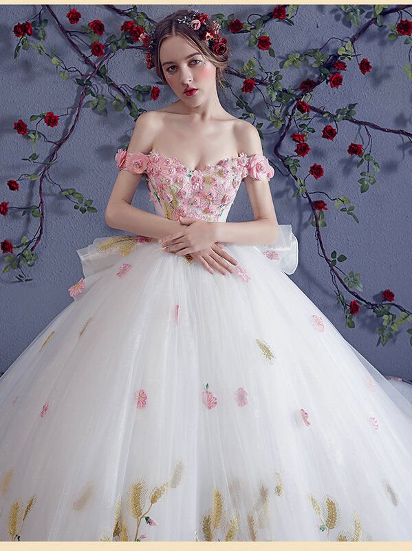 wedding dress with pink flowers 1194-005