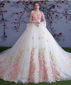 wedding dress with pink flowers 1194-006