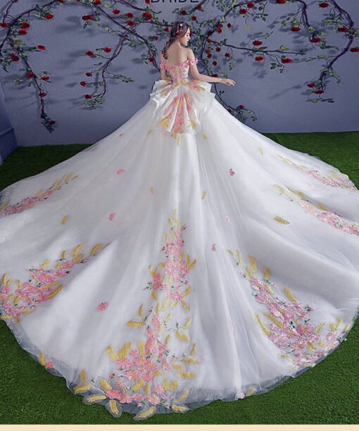 wedding dress with pink flowers 1194-007