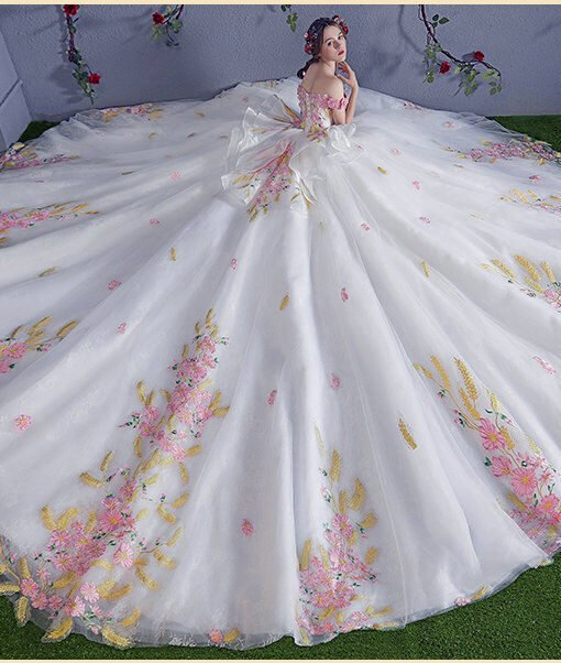 wedding dress with pink flowers 1194-008
