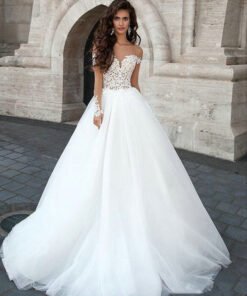 off the shoulder long sleeve wedding dress 1213-001