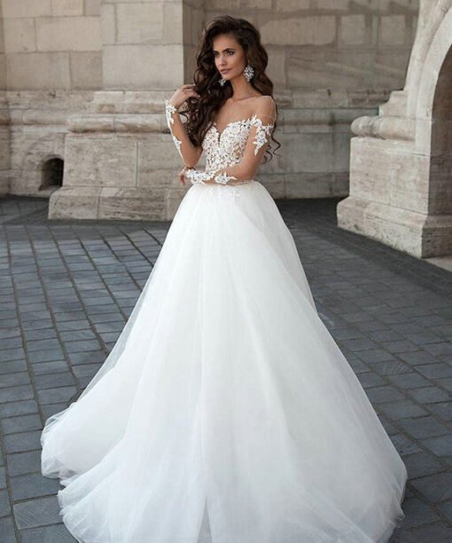 off the shoulder long sleeve wedding dress 1213-002