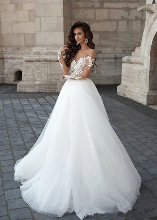 off the shoulder long sleeve wedding dress 1213-002