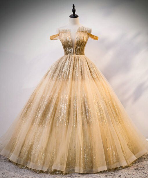 gold off shoulder quinceanera dress 1217-001