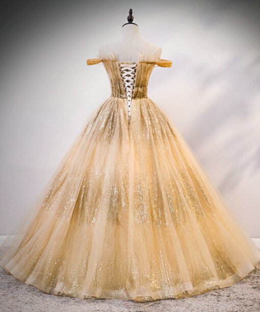 gold off shoulder quinceanera dress 1217-002