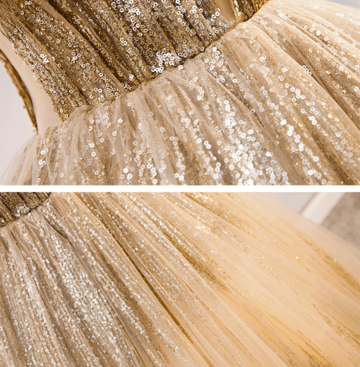Gold Off Shoulder Quinceanera Dress V Neck Ball Gown Birthday Dress - Image 5