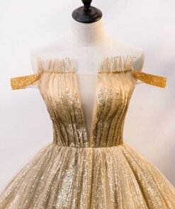 gold off shoulder quinceanera dress 1217-004