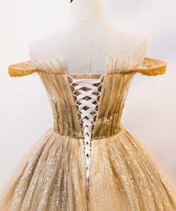 gold off shoulder quinceanera dress 1217-005