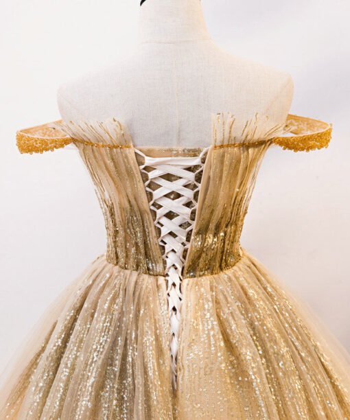 gold off shoulder quinceanera dress 1217-005