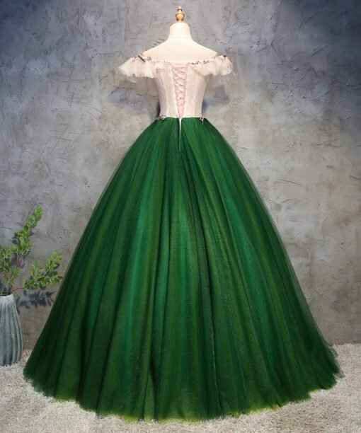 white and green quinceanera dress 1215-003