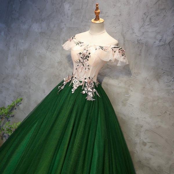 White And Green Quinceanera Dress Off The Shoulder Birthday Dress - Image 5