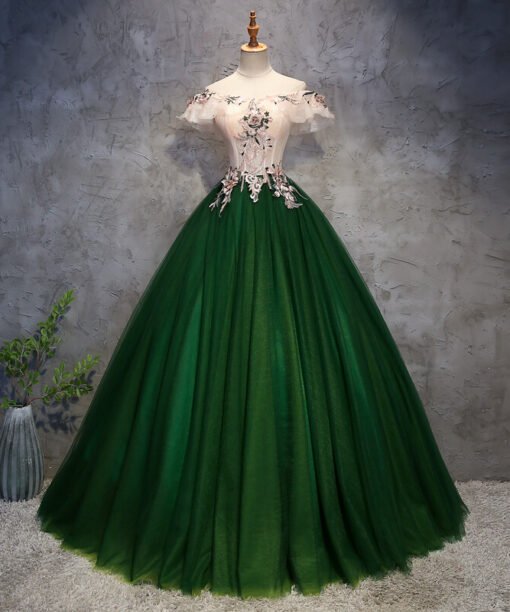 white and green quinceanera dress 1215-008