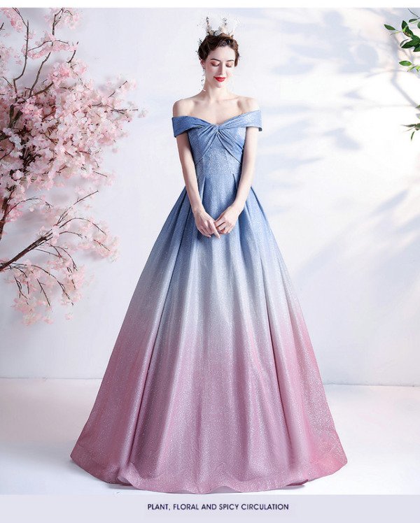 Blue And Pink Prom Dress Off The Shoulder Princess Quinceanera Dress - Image 4