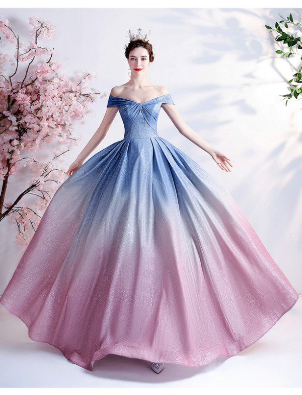 blue and pink prom dress 1226-006