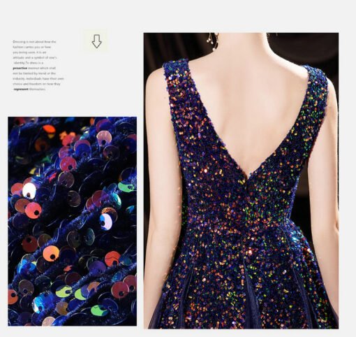 Blue Prom Dress V Neck A Line Bling Sleeveless Bridesmaid Dress - Image 5