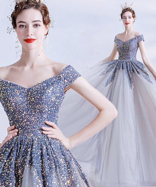 grey and blue dress 1231-002