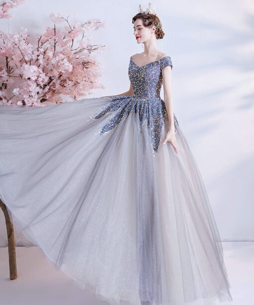 grey and blue dress 1231-007