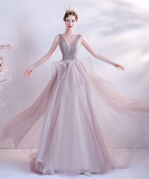 grey pink prom dress 1237-003