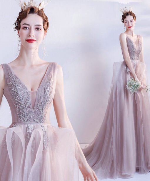 grey pink prom dress 1237-004