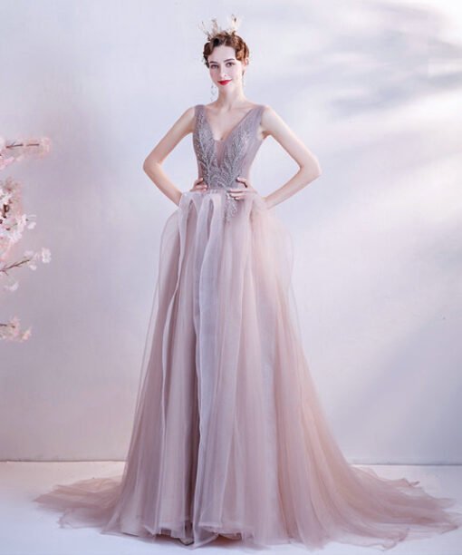 grey pink prom dress 1237-005