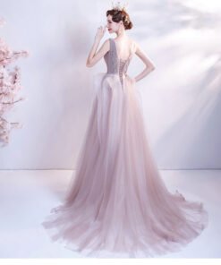 grey pink prom dress 1237-006