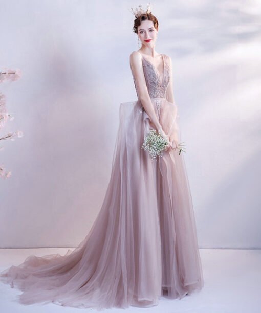 grey pink prom dress 1237-007