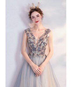 light blue open back prom dress 1229-002