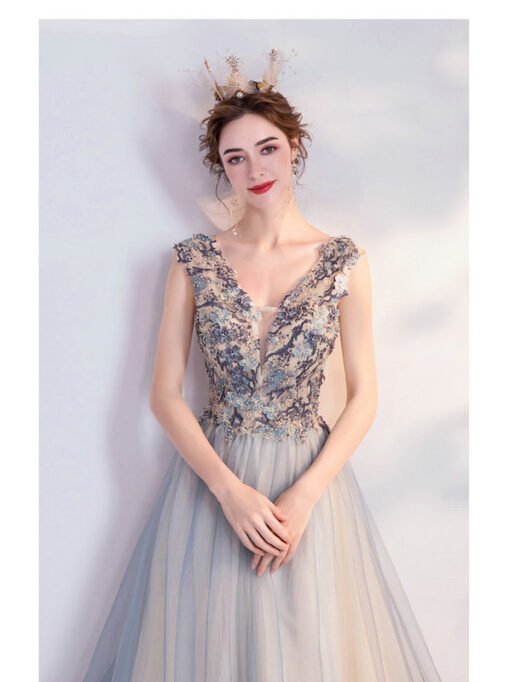 light blue open back prom dress 1229-002