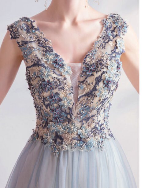 light blue open back prom dress 1229-004