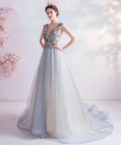 light blue open back prom dress 1229-005