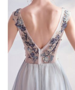 light blue open back prom dress 1229-007