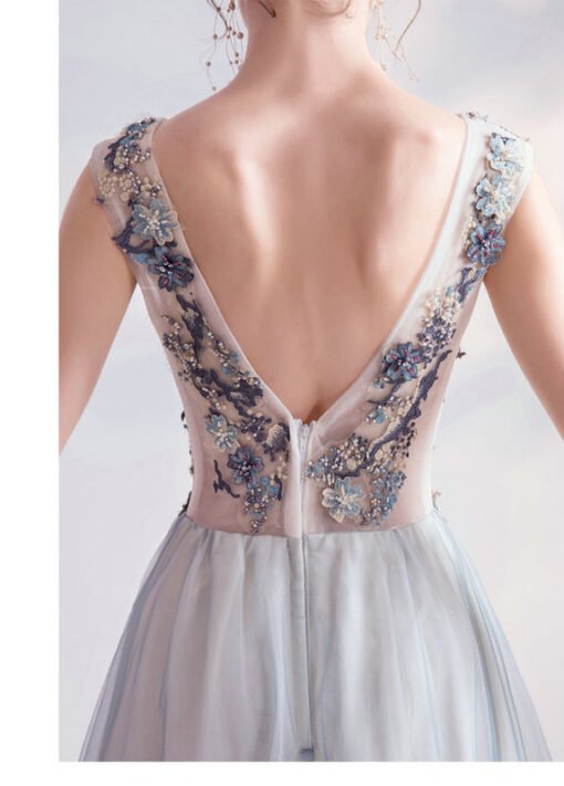 light blue open back prom dress 1229-007