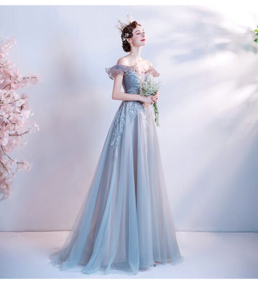 off shoulder blue dress 1225-004