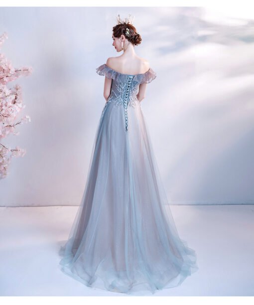 off shoulder blue dress 1225-005