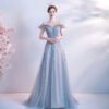 off shoulder blue dress 1225-007