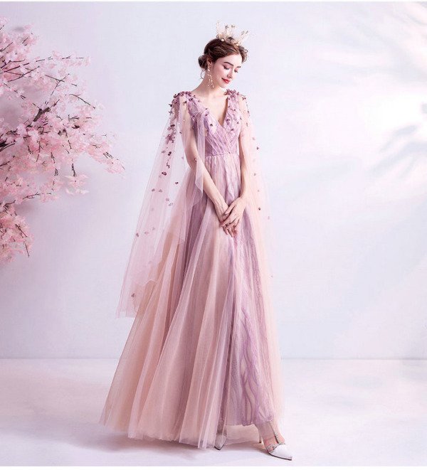 pink a line prom dress 1228-002