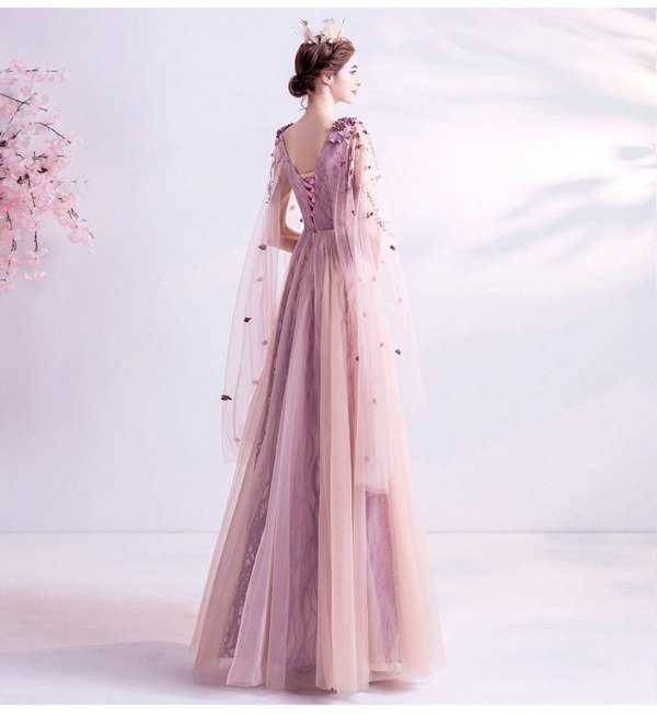 pink a line prom dress 1228-003