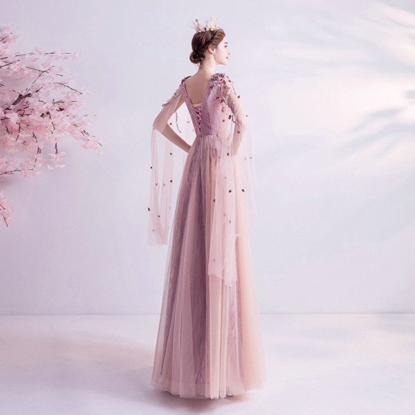 pink a line prom dress 1228-004