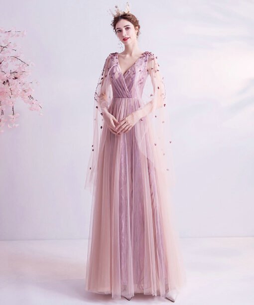 pink a line prom dress 1228-005