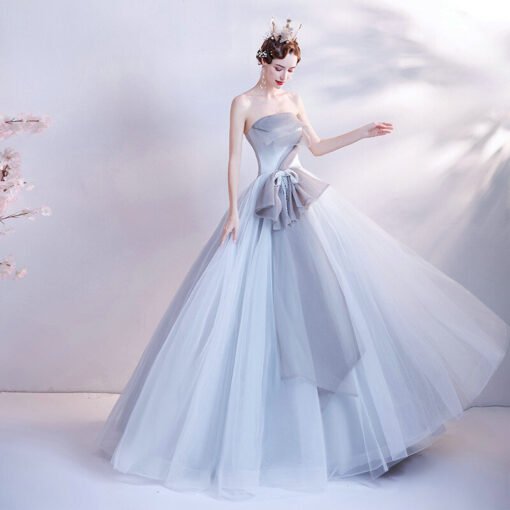 Strapless Quinceanera Dress Grey Blue Ball Gown Prom Dress - Image 5