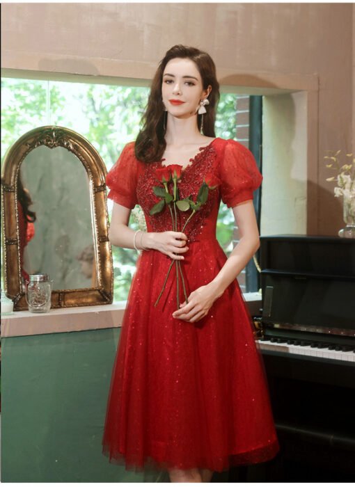 red cocktail party dress 1241-005