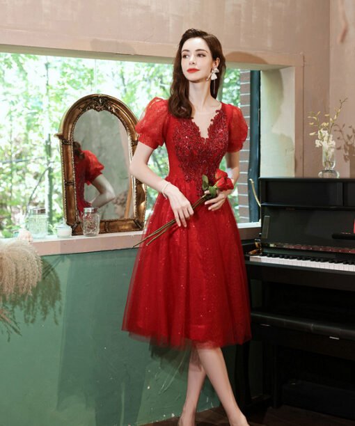 red cocktail party dress 1241-007