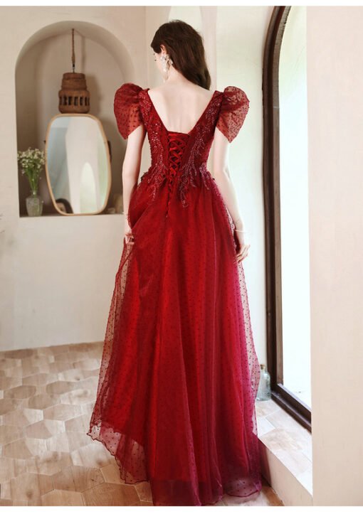 red v neck prom dress 1240-005